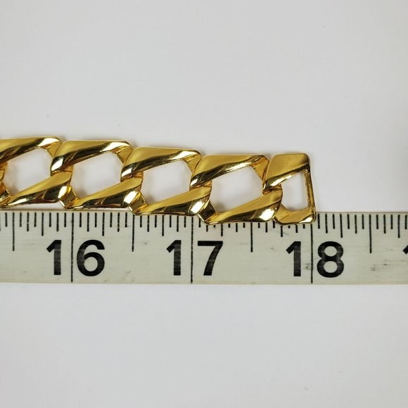 Vintage Chunky Gold Tone Curb Square Chain Link Bib V Pendant Statement Necklace - Picture 7 of 9